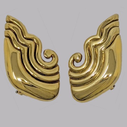 Vintage Cartier Earrings 1960s 18ct Gold Large Wave Shaped 1.5" Clip on Earrings