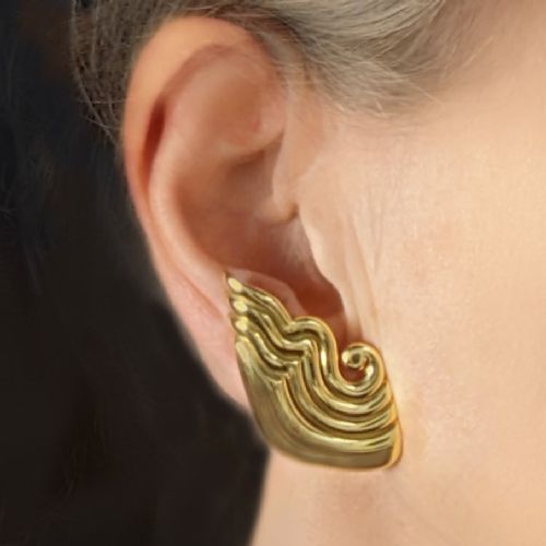 fig 1. Vintage Cartier Earrings 1960s 18ct Gold Large Wave Shaped 1.5