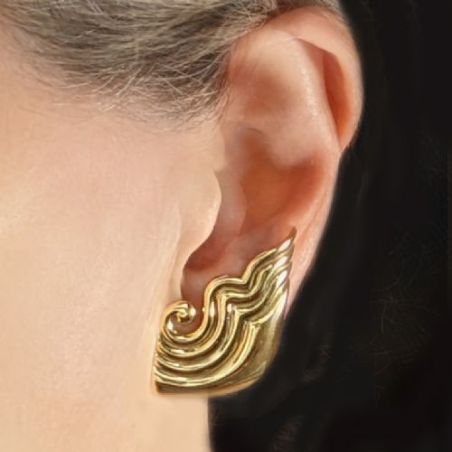 fig 2. Vintage Cartier Earrings 1960s 18ct Gold Large Wave Shaped 1.5