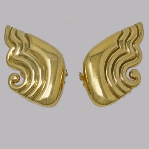 fig 3. Vintage Cartier Earrings 1960s 18ct Gold Large Wave Shaped 1.5