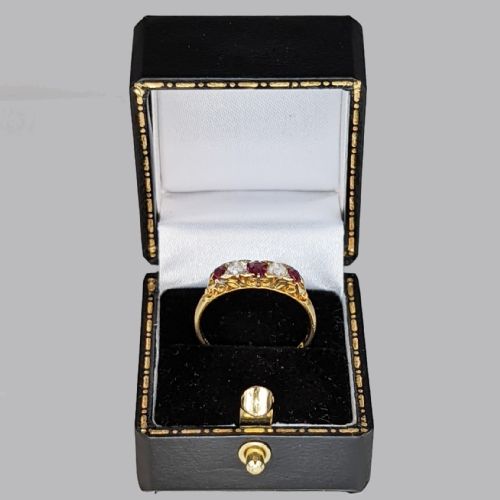 VICTORIAN RUBY OLD CUT DIAMOND RING 18CT GOLD ANTIQUE ORNATE FIVE STONE RING - ADDITIONAL PHOTO 4