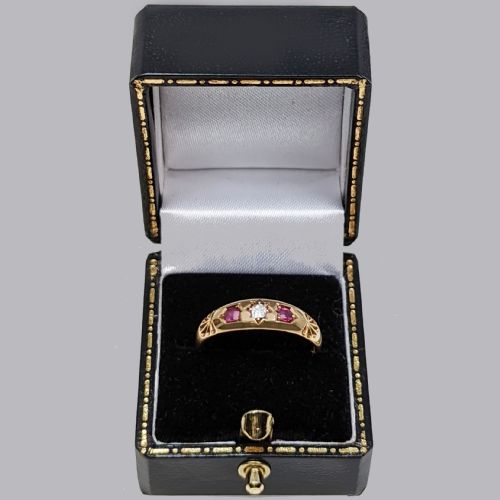 VICTORIAN OLD CUT DIAMOND RUBY RING 18CT ROSE GOLD ANTIQUE GYPSY TRILOGY RING BIRMINGHAM 1891 - ADDITIONAL PHOTO 4