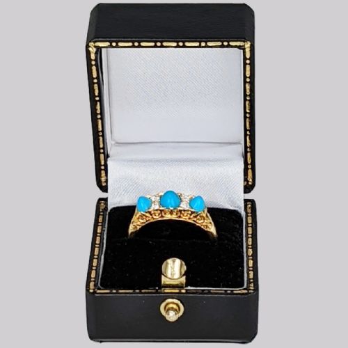 VICTORIAN TURQUOISE DIAMOND RING 18CT GOLD ORNATE ENGLISH ANTIQUE RING CIRCA 1890 - ADDITIONAL PHOTO 6