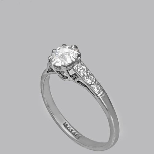 antique 080ct diamond solitaire 18ct white gold plat edwardian engagement ring - CATEGORY: ANTIQUE JEWELLERY - DATED EDWARDIAN