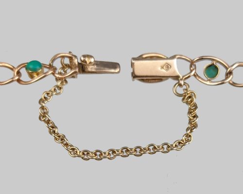 ANTIQUE TURQUOISE SPLIT PEARL BRACELET 9CT GOLD OPEN LINK VICTORIAN BRACELET - ADDITIONAL PHOTO 4