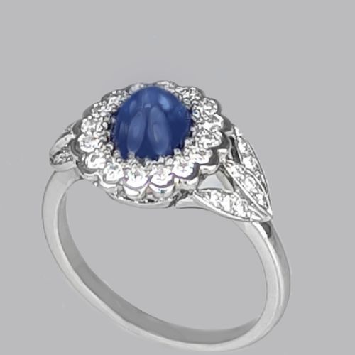 vintage sapphire diamond cluster ring 18ct white gold 1960s engagement ring - CATEGORY: ANTIQUE JEWELLERY - DATED 1960