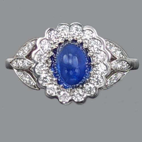 VINTAGE SAPPHIRE DIAMOND CLUSTER RING 18CT WHITE GOLD 1960S ENGAGEMENT RING - ADDITIONAL PHOTO 7