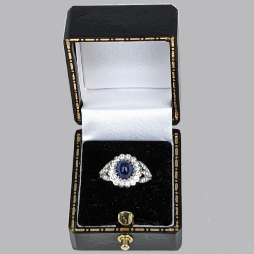 VINTAGE SAPPHIRE DIAMOND CLUSTER RING 18CT WHITE GOLD 1960S ENGAGEMENT RING - ADDITIONAL PHOTO 9