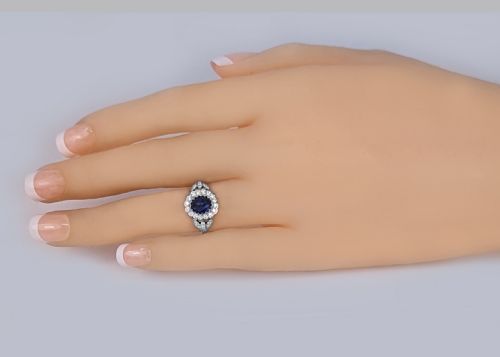 VINTAGE SAPPHIRE DIAMOND CLUSTER RING 18CT WHITE GOLD 1960S ENGAGEMENT RING - ADDITIONAL PHOTO 12