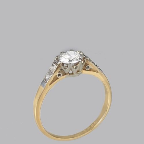 VINTAGE DIAMOND SOLITAIRE RING ANTIQUE 18CT YELLOW GOLD PLATINUM EDWARDIAN ENGAGEMENT RING - ADDITIONAL PHOTO 1