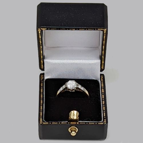 VINTAGE DIAMOND SOLITAIRE RING ANTIQUE 18CT YELLOW GOLD PLATINUM EDWARDIAN ENGAGEMENT RING - ADDITIONAL PHOTO 4