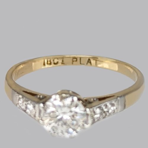 VINTAGE DIAMOND SOLITAIRE RING ANTIQUE 18CT YELLOW GOLD PLATINUM EDWARDIAN ENGAGEMENT RING - ADDITIONAL PHOTO 5