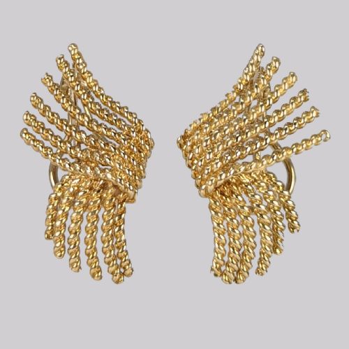 vintage tiffany co earrings 1960s jean schlumberger 18ct gold rope fan shape - CATEGORY: ANTIQUE JEWELLERY - DATED 1960