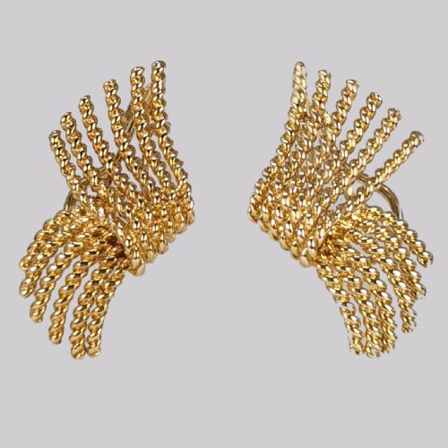 VINTAGE TIFFANY CO EARRINGS 1960S JEAN SCHLUMBERGER 18CT GOLD ROPE FAN SHAPE - ADDITIONAL PHOTO 2