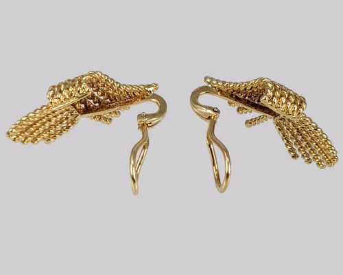 VINTAGE TIFFANY CO EARRINGS 1960S JEAN SCHLUMBERGER 18CT GOLD ROPE FAN SHAPE - ADDITIONAL PHOTO 5