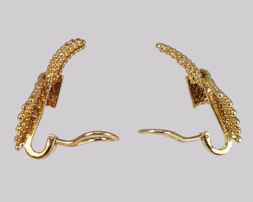VINTAGE TIFFANY CO EARRINGS 1960S JEAN SCHLUMBERGER 18CT GOLD ROPE FAN SHAPE - ADDITIONAL PHOTO 6