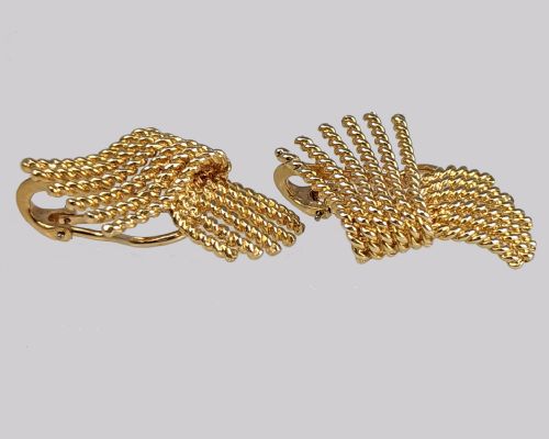VINTAGE TIFFANY CO EARRINGS 1960S JEAN SCHLUMBERGER 18CT GOLD ROPE FAN SHAPE - ADDITIONAL PHOTO 8