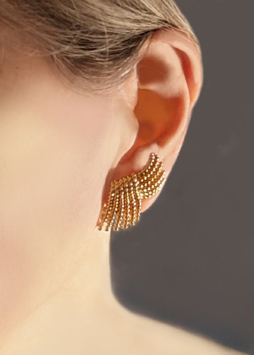 VINTAGE TIFFANY CO EARRINGS 1960S JEAN SCHLUMBERGER 18CT GOLD ROPE FAN SHAPE - ADDITIONAL PHOTO 10