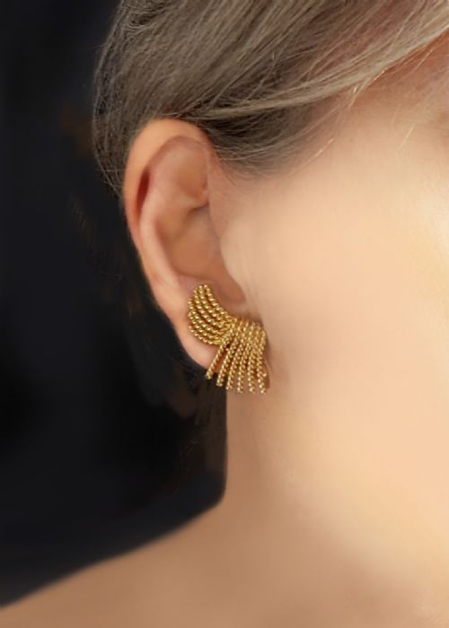 VINTAGE TIFFANY CO EARRINGS 1960S JEAN SCHLUMBERGER 18CT GOLD ROPE FAN SHAPE - ADDITIONAL PHOTO 11