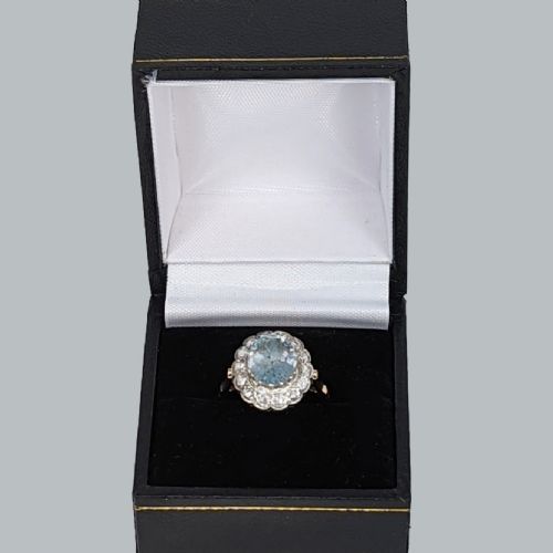 AQUAMARINE ROSE CUT DIAMOND CLUSTER RING VINTAGE 18CT GOLD VICTORIAN STYLE 1950S RING - ADDITIONAL PHOTO 6
