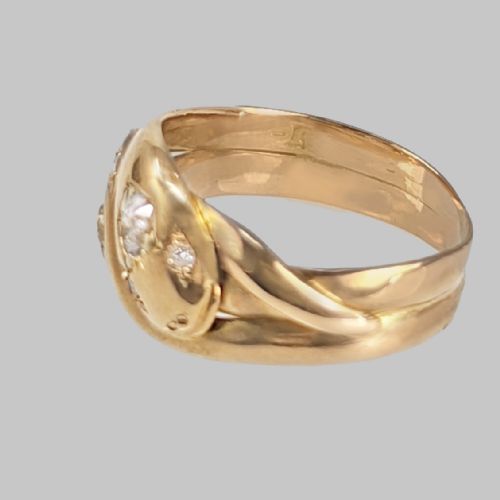 VICTORIAN DIAMOND SNAKE RING 18CT GOLD ANTIQUE DOUBLE SERPENT RING DIAMOND EYES - ADDITIONAL PHOTO 4