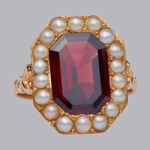 VINTAGE GARNET PEARL CLUSTER RING 18CT ROSE GOLD LARGE VICTORIAN STYLE 1950S RING - ADDITIONAL PHOTO 2