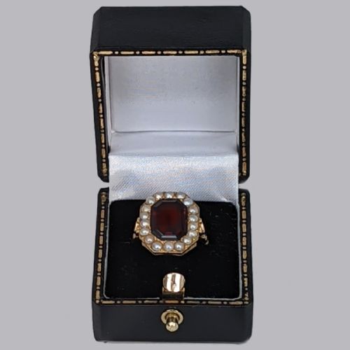 VINTAGE GARNET PEARL CLUSTER RING 18CT ROSE GOLD LARGE VICTORIAN STYLE 1950S RING - ADDITIONAL PHOTO 4