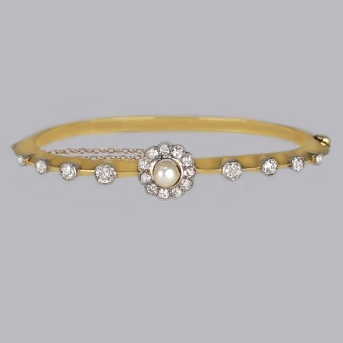 ANTIQUE DIAMOND PEARL BANGLE 18CT GOLD EDWARDIAN 130CT DIAMOND BANGLE CIRCA 1910 - ADDITIONAL PHOTO 1
