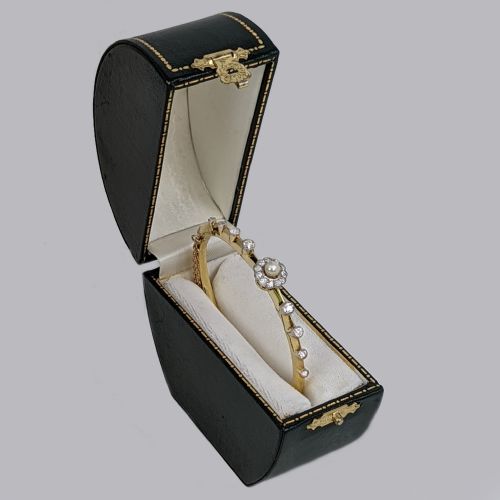 ANTIQUE DIAMOND PEARL BANGLE 18CT GOLD EDWARDIAN 130CT DIAMOND BANGLE CIRCA 1910 - ADDITIONAL PHOTO 4