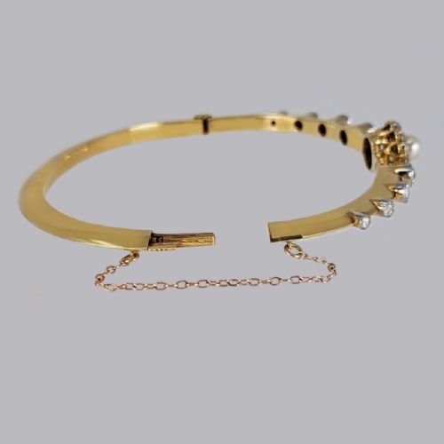 ANTIQUE DIAMOND PEARL BANGLE 18CT GOLD EDWARDIAN 130CT DIAMOND BANGLE CIRCA 1910 - ADDITIONAL PHOTO 6