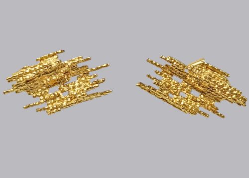 GRIMA 18CT GOLD EARRINGS ABSTRACT VINTAGE 1960S ANDREW GRIMA BUTTERFLY POST EARRINGS - ADDITIONAL PHOTO 2