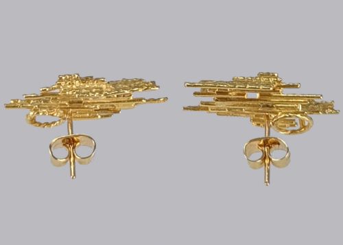 GRIMA 18CT GOLD EARRINGS ABSTRACT VINTAGE 1960S ANDREW GRIMA BUTTERFLY POST EARRINGS - ADDITIONAL PHOTO 5
