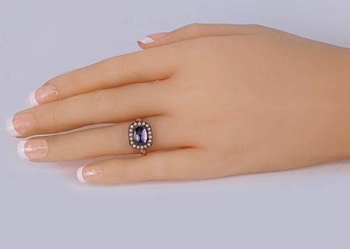 VINTAGE AMETHYST PEARL RING 18CT ROSE GOLD GEORGIAN STYLE CLUSTER RING CIRCA 1950 - ADDITIONAL PHOTO 8