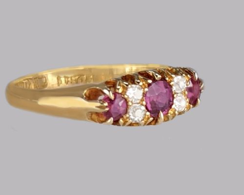 DEAKIN FRANCIS VICTORIAN RING RUBY OLD CUT DIAMOND 18CT GOLD ANTIQUE RING - ADDITIONAL PHOTO 2