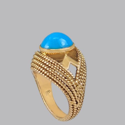 vintage turquoise 18ct gold retro ring 1950s rope twist cocktail ring size h 12 - CATEGORY: ANTIQUE JEWELLERY - DATED 1950