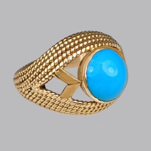 VINTAGE TURQUOISE 18CT GOLD RETRO RING 1950S ROPE TWIST COCKTAIL RING SIZE H 12 - ADDITIONAL PHOTO 3