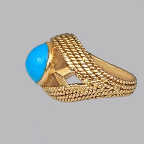 VINTAGE TURQUOISE 18CT GOLD RETRO RING 1950S ROPE TWIST COCKTAIL RING SIZE H 12 - ADDITIONAL PHOTO 4