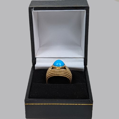 VINTAGE TURQUOISE 18CT GOLD RETRO RING 1950S ROPE TWIST COCKTAIL RING SIZE H 12 - ADDITIONAL PHOTO 6