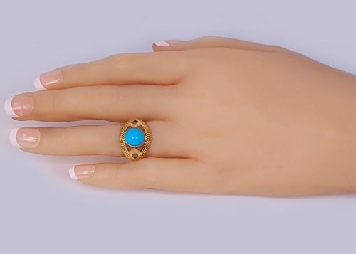 VINTAGE TURQUOISE 18CT GOLD RETRO RING 1950S ROPE TWIST COCKTAIL RING SIZE H 12 - ADDITIONAL PHOTO 8
