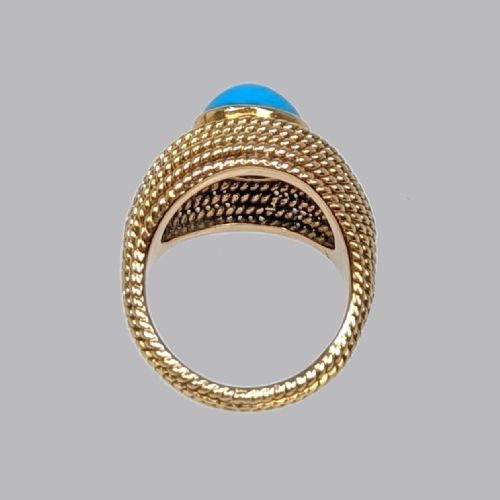 VINTAGE TURQUOISE 18CT GOLD RETRO RING 1950S ROPE TWIST COCKTAIL RING SIZE H 12 - ADDITIONAL PHOTO 9