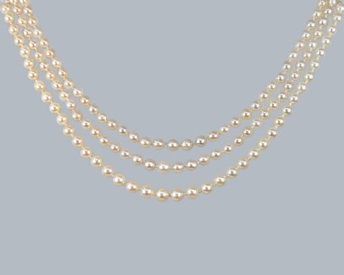 EDWARDIAN PEARL NECKLACE DIAMOND RUBY CLASP ANTIQUE THREE STRAND PEARL CHOKER - ADDITIONAL PHOTO 8