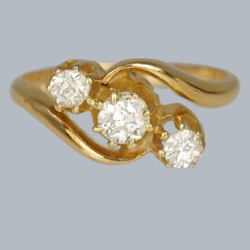 antique old cut diamond trilogy twist ring 18ct gold engagement ring hallmarked chester 1914 - CATEGORY: ANTIQUE JEWELLERY - DATED 1910