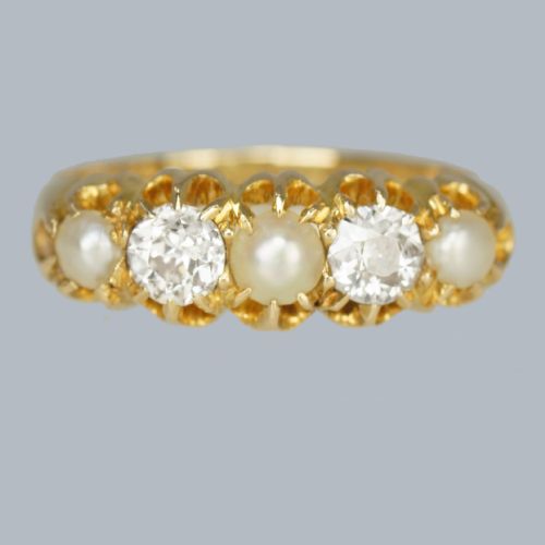 victorian pearl old cut diamond ring 18ct gold antique ring hallmarked 1896 - CATEGORY: ANTIQUE JEWELLERY - DATED VICTORIAN