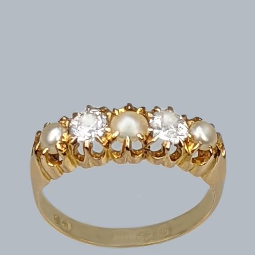 VICTORIAN PEARL OLD CUT DIAMOND RING 18CT GOLD ANTIQUE RING HALLMARKED 1896 - ADDITIONAL PHOTO 1