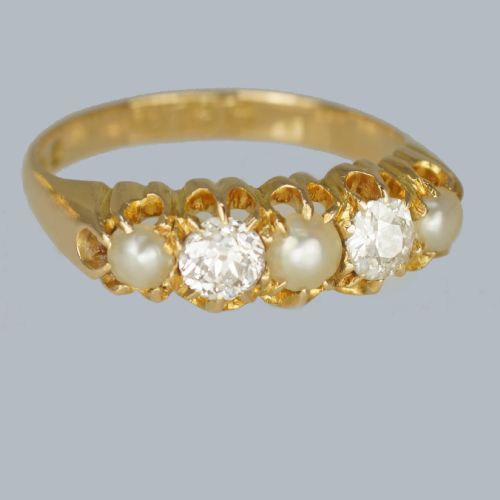 VICTORIAN PEARL OLD CUT DIAMOND RING 18CT GOLD ANTIQUE RING HALLMARKED 1896 - ADDITIONAL PHOTO 2