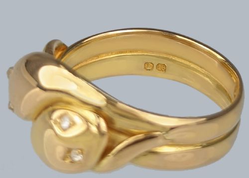 ANTIQUE SNAKE RING DIAMOND EYES 18CT GOLD LONDON 1911 SERPENT RING 15G SIZE V12 - ADDITIONAL PHOTO 3