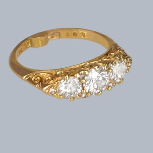 VICTORIAN DIAMOND RING 150CT OLD CUT DIAMOND 18CT GOLD ANTIQUE TRILOGY RING - ADDITIONAL PHOTO 3