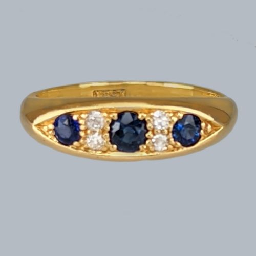 ANTIQUE SAPPHIRE DIAMOND RING VICTORIAN 18CT GOLD BATEAU RING 68 GRAMS - ADDITIONAL PHOTO 1