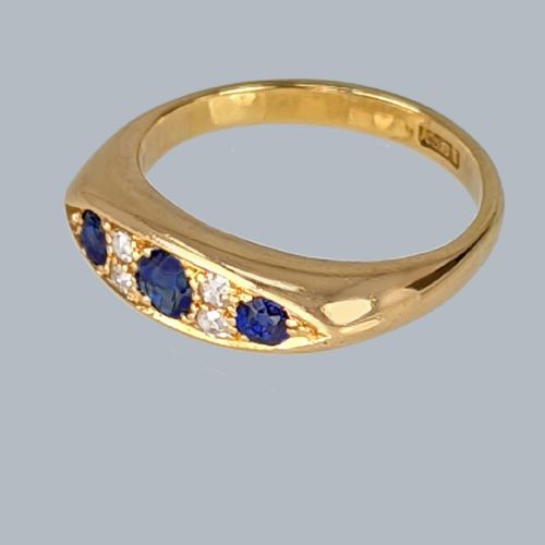ANTIQUE SAPPHIRE DIAMOND RING VICTORIAN 18CT GOLD BATEAU RING 68 GRAMS - ADDITIONAL PHOTO 4