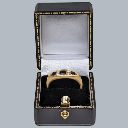 ANTIQUE SAPPHIRE DIAMOND RING VICTORIAN 18CT GOLD BATEAU RING 68 GRAMS - ADDITIONAL PHOTO 6